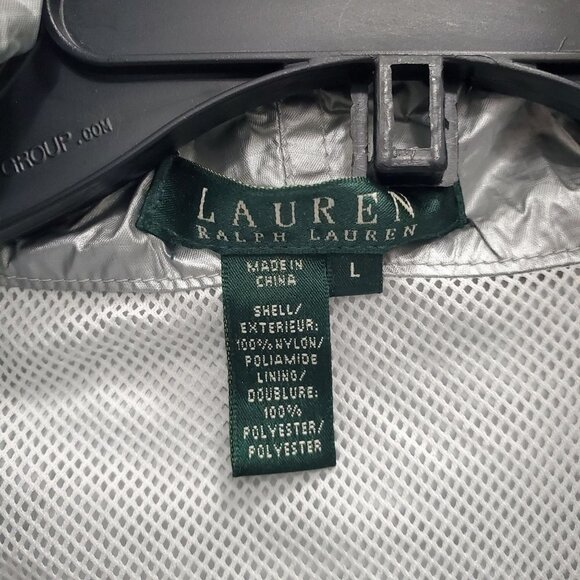 Lauren Ralph Lauren Women's Vintage Silver Nylon Hooded Rain Windbreaker Size L - Picture 2 of 7